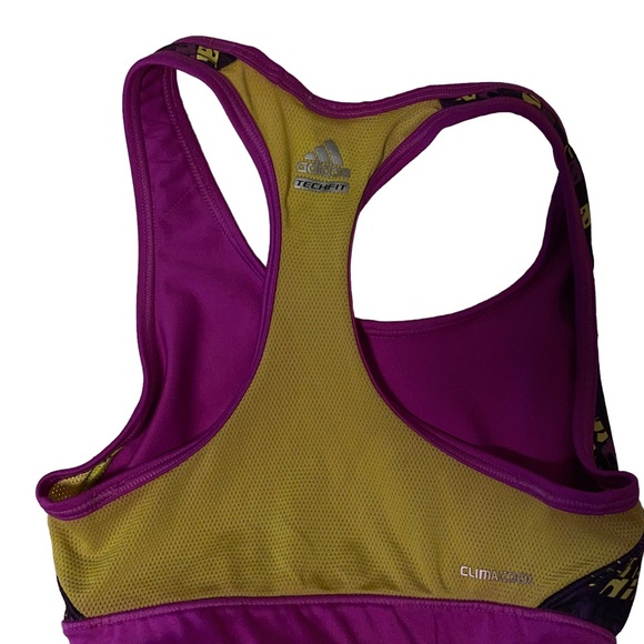 Adidas Women’s Tech Fit Clima Cool Sports Bra Size Small Purple Yellow Athletic - Picture 3 of 5